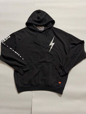 Aviator Nation Black Hoodie with White Lightning Bolt